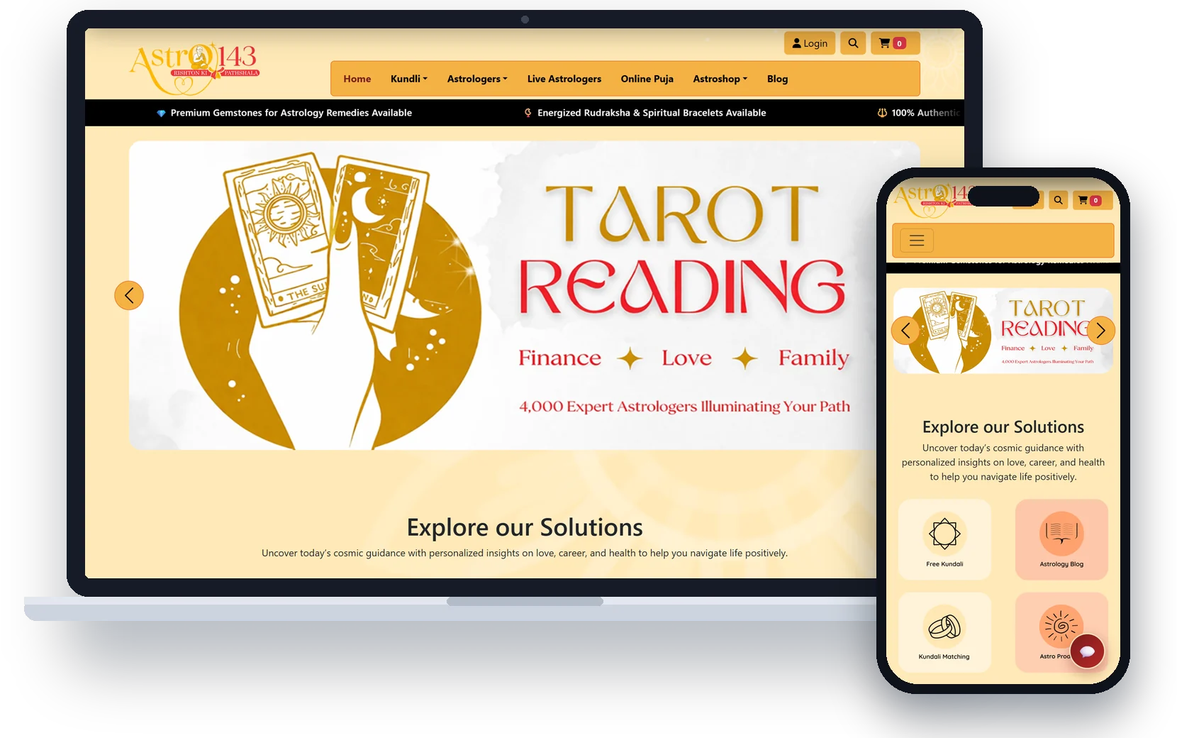 Astro143 astrology consultation website on laptop and mobile