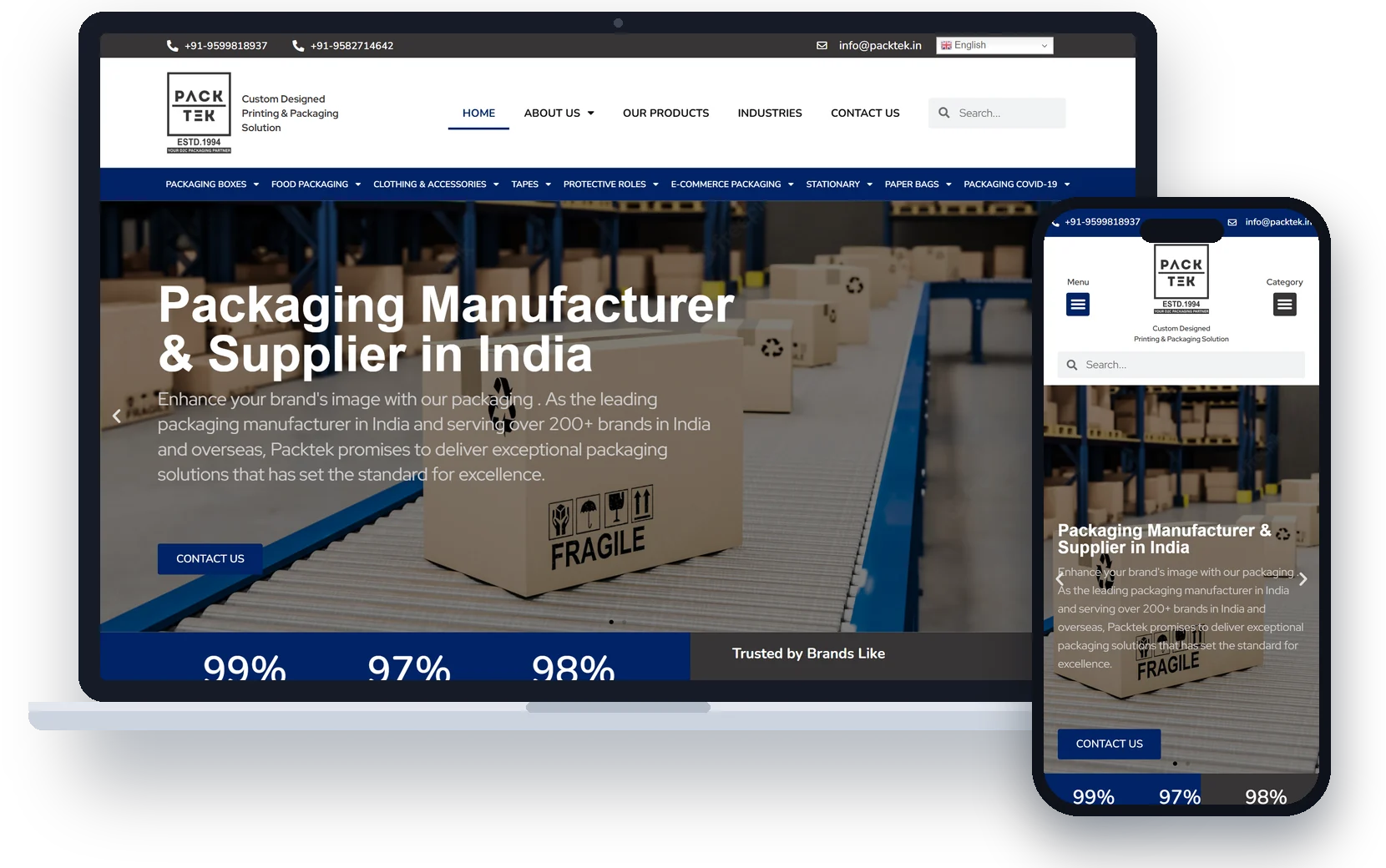 Packtek Packaging website on laptop and mobile, designed by iGen Digital Services