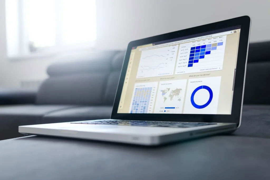 Laptop showing a conversion tracking and analytics dashboard
