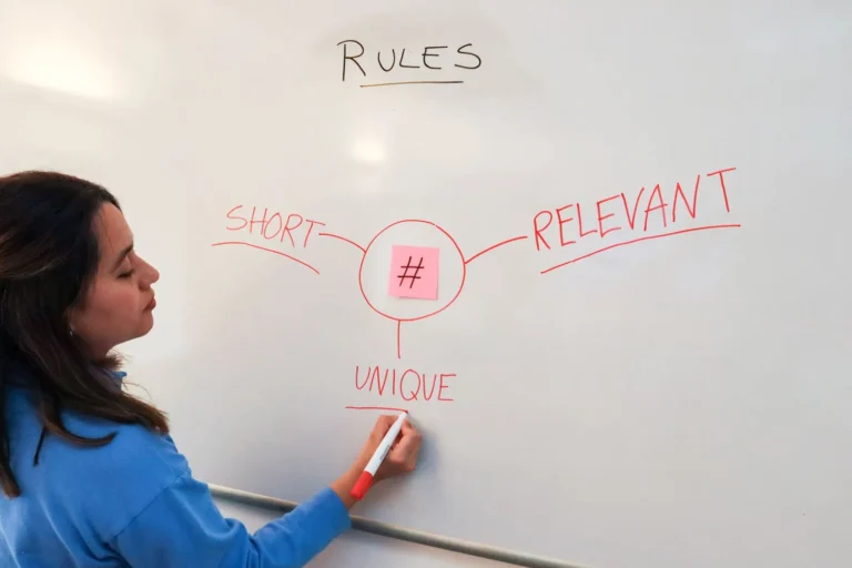 Marketer explaining social media content rules on a whiteboard