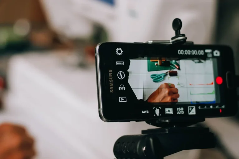 Smartphone on a tripod recording a marketing video
