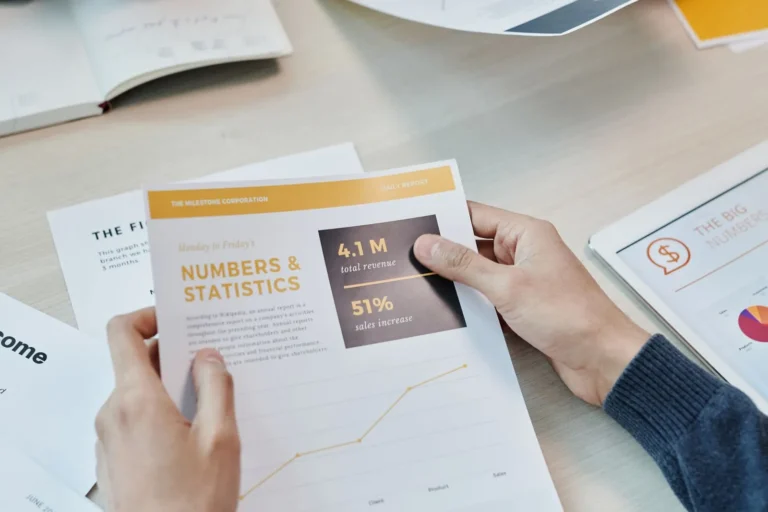 Reviewing a statistics report with key numbers