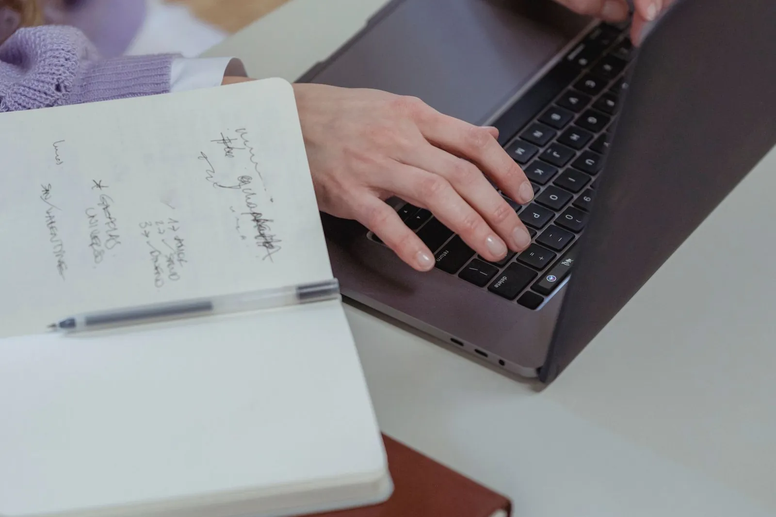 SEO content writer drafting an article from research notes